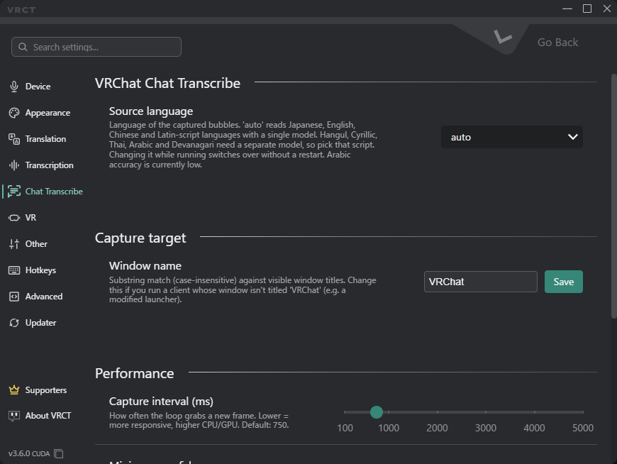Chat Transcribe tab